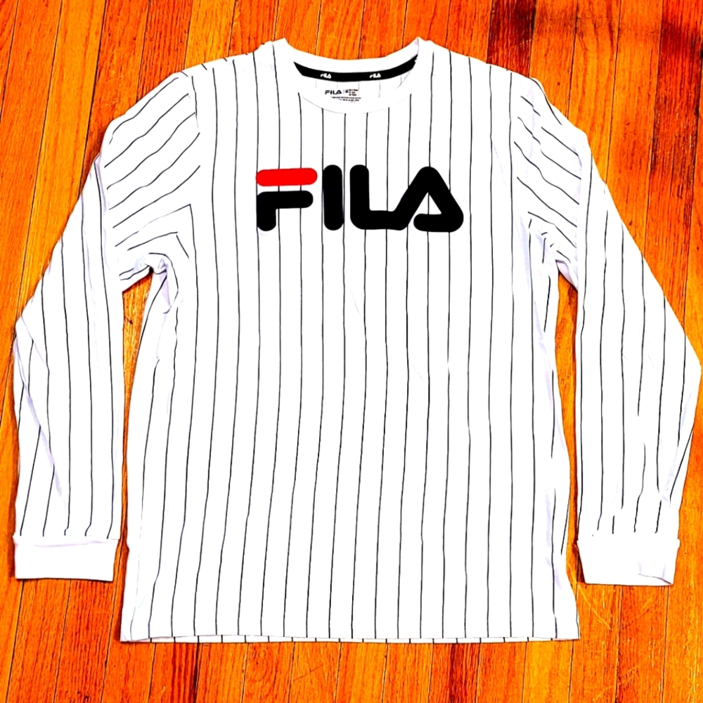 FILA Long Sleeve Pinstripe White Shirt